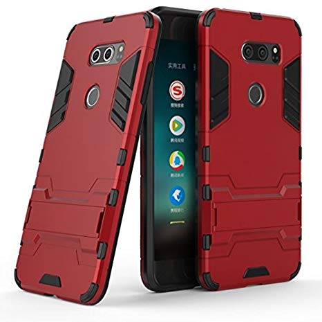 LG V30 Case, Lantier Dual Layer Ultra Slim Anti-skid Hybrid Heavy Duty Armor Hard Defender Protective Case Cover with Horizontal Foldout Kickstand for LG V30 Red