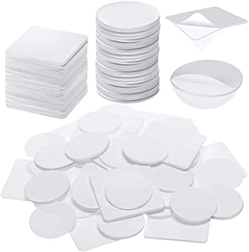 100 Pieces Transparent Double-Sided Tape Stickers, Includes 50 Pieces Round Adhesive Sticker and 50 Pieces Square No Traces Stickers for Decorations, Toy, Picture, Dashboard, Windshield, Wall, Tile