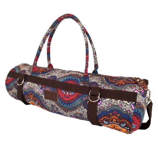 Yoga Mat Bag Carrier Patterned Canvas with Exterior Pocket and Zipper