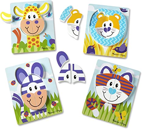 Melissa & Doug First Play Safari Animals Wooden Chunky Jigsaw Puzzle Set (4-Pack, 9.75” x 7.5” Each Puzzle, 6-9 Pieces, Great Gift for Girls and Boys - Best for 2, 3, and 4 Year Olds)