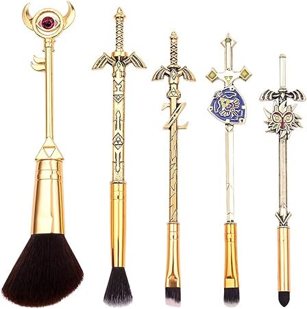The Legend of Zelda Makeup Brushes Set - 5pc Ocarina of Time A Link to the Past and Four Swords Handle Makeup Brushes, Game Series Makeup Brushes Set for Zelda Fans