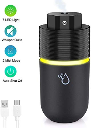 OVPPH Portable Humidifier, Mini USB Personal Humidifier Ultrasonic  Cool Mist Humidifier with 7 Colors Light for Home Travel Office Car, Auto Timer Shut-Off, Quiet Operation (Black)