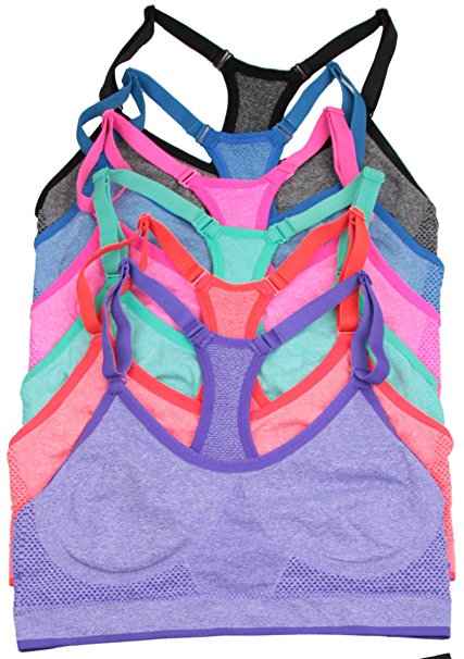 ToBeInStyle Women's Pack Of 6 Heather Racerback Sports Bras or Active Shorts