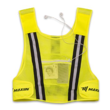Reflective Vest with Large Pocket and 2 High-visibility Elastic Armbands and Carrying Pouch - Perfect Gear for Running, Jogging, Cycling, Dog Walking, Working or Safety Kit in your Car - by Maxiin