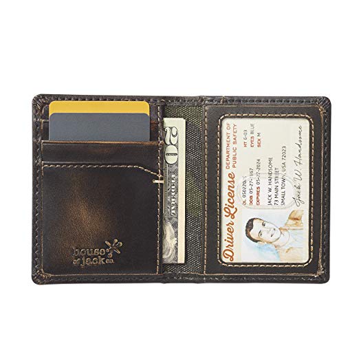 HOJ Co. Slim Card Wallet-Bifold Card Case-Full Grain Leather With Burnished Finish-Front Pocket Wallet-Minimalist Credit Card Holder