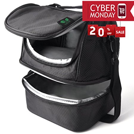 F40C4TMP Insulated Lunch Box Bag Soft Cooler Tote Bag With Pocket,Shoulder Strap Black