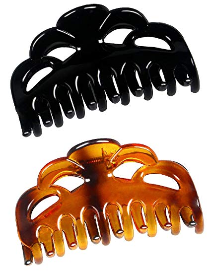 ACCGLORY Large Plastic Hair Clips for Women Thick Hair Claw Clamps(Arc-Black Brownish Red-M)