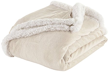 Duck River Textiles Andover Reversible Sherpa-Lined Throw, Ivory
