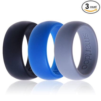 Silicone Wedding Ring, Smartdoo Wedding Band★ 3 Ring Pack ★for Men Women ★Flexible Comfort Sport Love Ring, (Black, Grey, Blue)