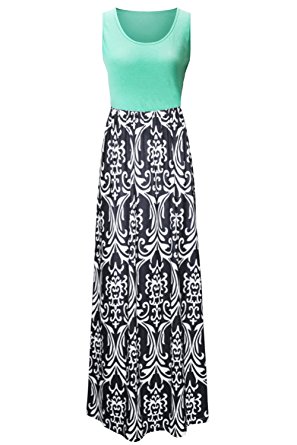 Zattcas Womens Summer Contrast Sleeveless Tank Top Floral Print Maxi Dress