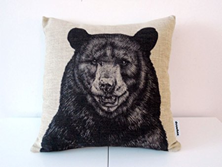 Decorbox Cotton Linen Square Throw Pillow Case Decorative Cushion Cover Pillowcase for Sofa Animal Black Bear 18 "X18 " by roming-shop