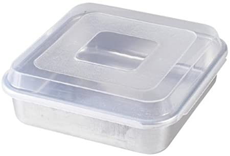 Nordic Ware Natural Aluminum Commercial Square Cake Pan with Lid, Exterior 9.88 x 9.88 Inches