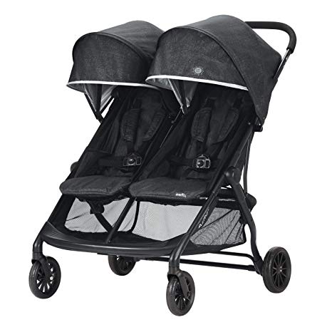 Evenflo Aero2 Ultra-Lightweight Double Strollers, Compact, Self-Standing Folding Design, Shopping Basket Single-Child Mode, Seatback Storage Pocket, 2 Mesh In-Seat Pockets, 50-lb Per Seat, Osprey Gray