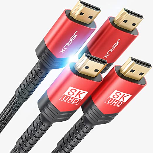 8K HDMI Cable 6FT 2-Pack，JSAUX 48Gbps 8K & 4K Ultra High Speed Cord (8K@60Hz 7680x4320, 4K@120Hz)) eARC HDR10 HDCP 2.2 & 2.3 3D, Compatible for PS5/PS4/X-Box/Roku TV/HDTV/Blu-ray/LG/Samsung QLED