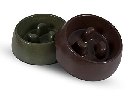 Petmate 23356 Eco Slow Pet Feeding Bowl, Large, Earth Brown/Forrest Green(Assorted)