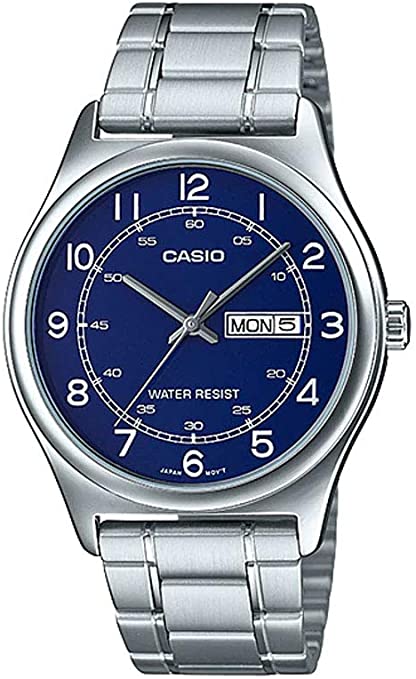 Casio MTP-V006D-2B Men's Stainless Steel Easy Reader Blue Dial Day Date Analog Dress Watch