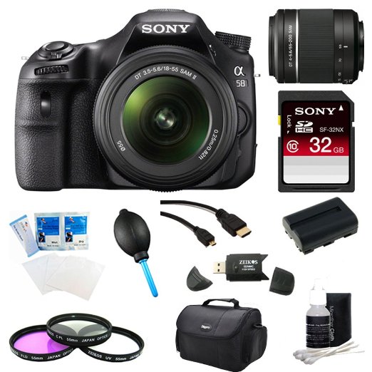 Sony SLT-A58K A58 A58K SLTA58K Digital SLR Kit with 18-55mm SAL 55-200mm Sony Lens 201MP SLR Camera with 3-Inch LCD Screen Black Ultimate Bundle with 32GB High Speed SD Card Gadget Bag Spare Battery Filter Kit Card Reader Micro HDMI Cable More