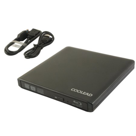 COOLEAD-External USB 3.0 Aluminum Blu-Ray Combo DVD-RW Writer Burner Optical Drive - Black
