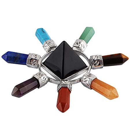 rockcloud Pyramid & 7 Chakra Points Energy Generator,Reiki Healing Crystal Stone,Black Obsidian