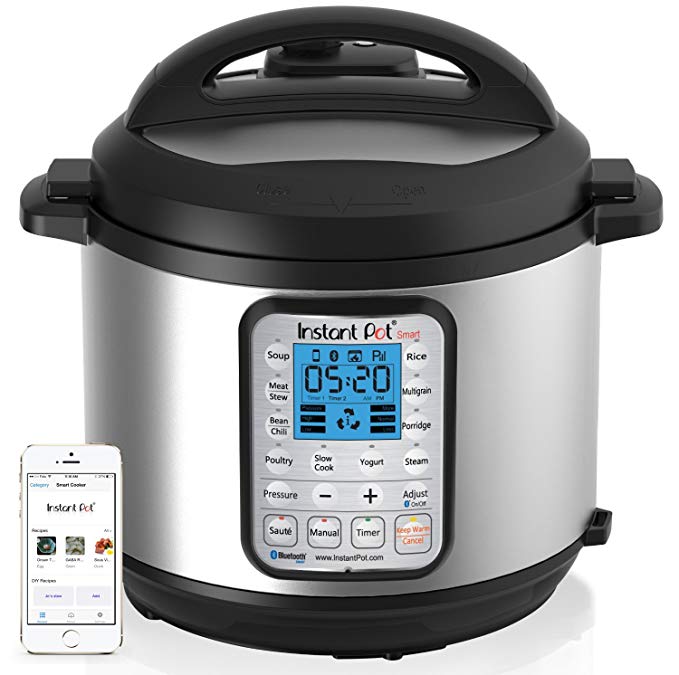 Instant Pot Smart Smartcooker Bluetooth-Enabled, Multifunctional & Fully Programmable Pressure Cooker, Stainless Steel Cooking Pot and Exterior, 6Qt/1000W