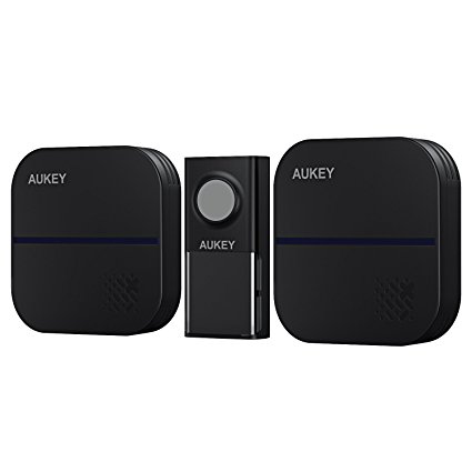 AUKEY Wireless Doorbell IP55 Waterproof Plug-in Cordless Door Chime Kit with LED Indicator, Up to 85dB and 492ft Range