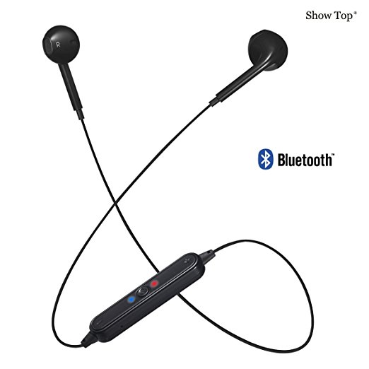 ShowTop® Bluetooth Headphones [ Exercise / Sports / Running / Gym / Sweatproof ] Universal Bluetooth Headset Earphones for Iphone 6s, 6 Plus, 6，5 5c 5s 4 and Android Phone (Black)