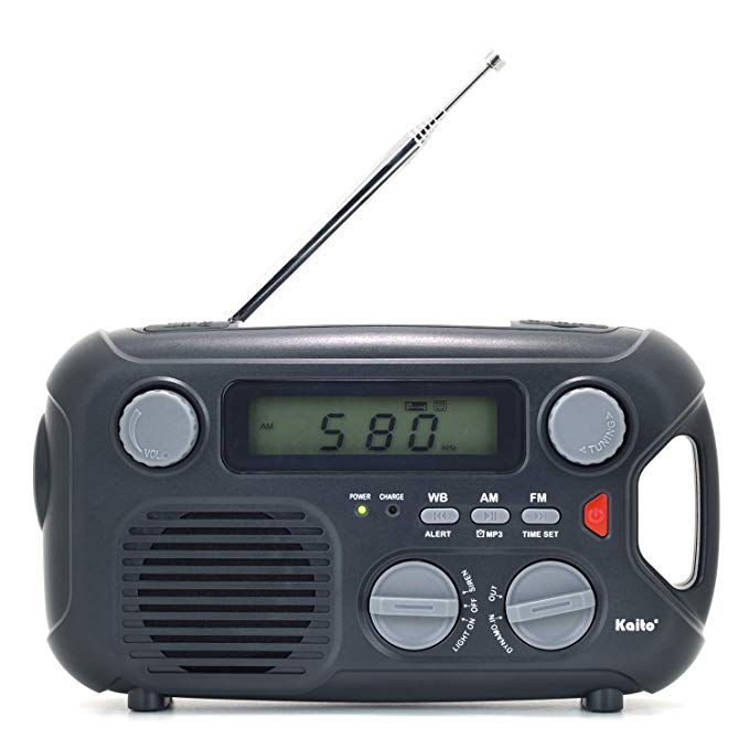 Kaito Emergency Radio KA580 Digital Solar Dynamo Crank Wind Up AM/FM & NOAA Weather Radio Receiver with Real-time Alert, MP3 Player & Phone Charger (Black)