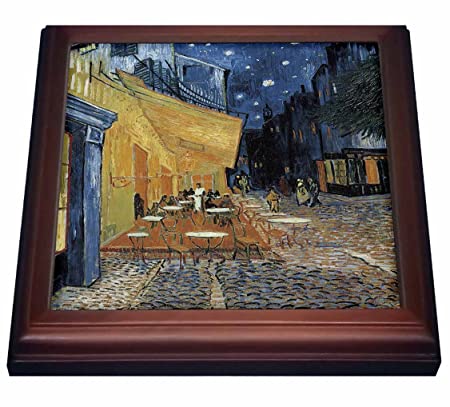 3dRose trv_149687_1 Terrace of a Cafe at Night by Vincent Van Gogh Trivet with Ceramic Tile, 8 by 8", Brown