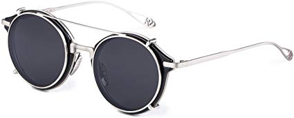 Dollger Double Lens Flip Dual Steampunk Silver Frame Unisex Sunglasses (4331584804, Black)