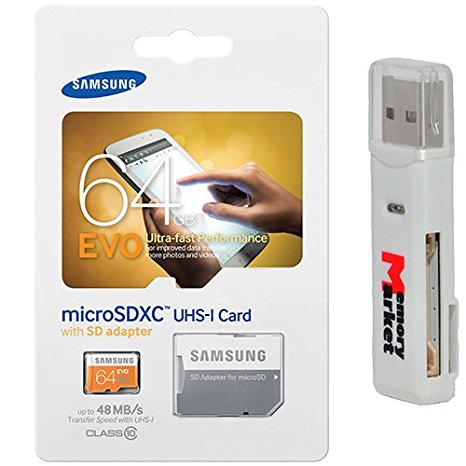 Samsung Evo 64GB MicroSD XC Class 10 UHS-1 Mobile Memory Card for Samsung Galaxy S7 & S7 Edge with USB 2.0 MemoryMarket Dual Slot MicroSD & SD Memory Card Reader