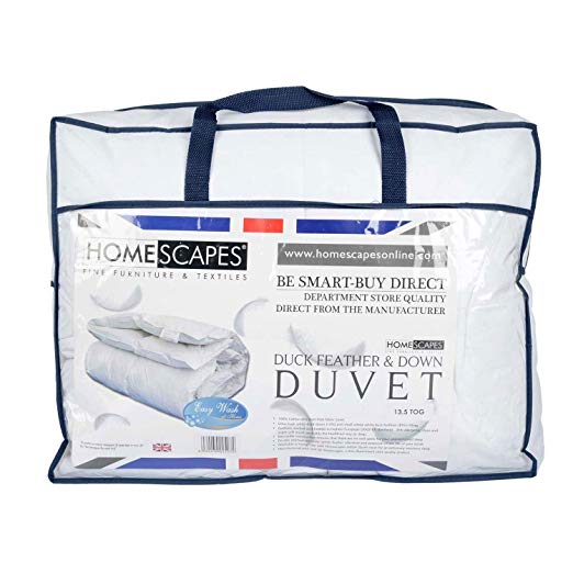 Homescapes Super King Size 13.5 Tog New White Duck Feather & Down Duvet - 100% Cotton Anti Dust Mite & Down Proof Cover - Anti allergen - Washable at Home Luxury Winter Quilt