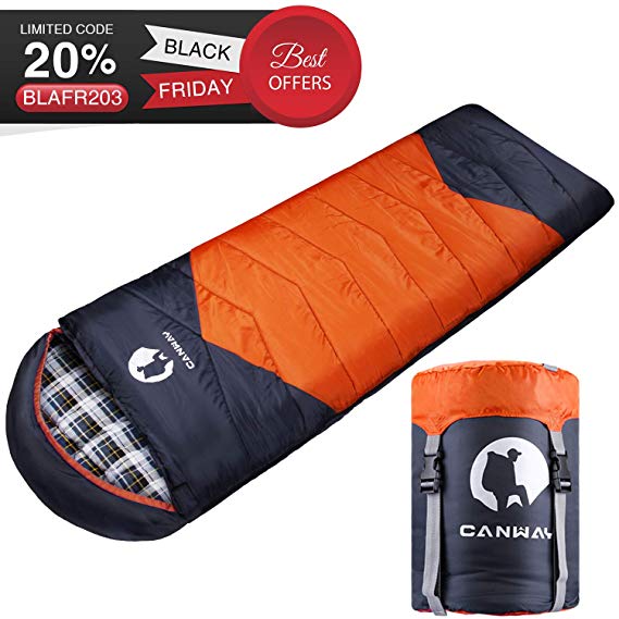 Canway Sleeping Bag with Compression Sack, Lightweight and Waterproof for Warm & Cold Weather, Comfort for 4 Seasons Camping/Traveling/Hiking/Backpacking, Adults & Kids