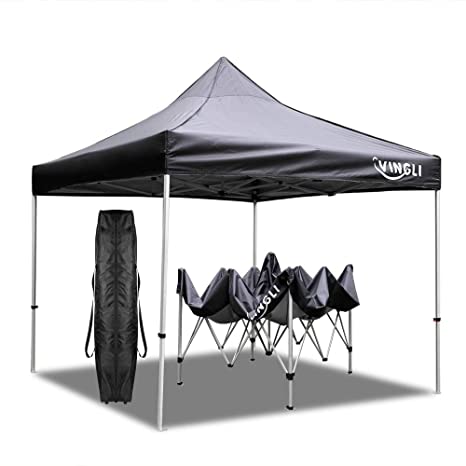 VINGLI Pop Up Canopy Tent, 10 x 10 Commercial Tent,Craft Booth Heavy Duty Market Flee Tent, Removable Side Panels, Mesh Tent, Hexagonal Aluminum Legs, Wheeled Carry Bag