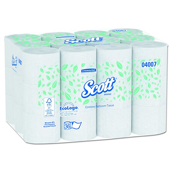 Scott 04007 Coreless 2-Ply Roll Bathroom Tissue, 1000 Sheets Per Roll (Case of 36 Rolls)