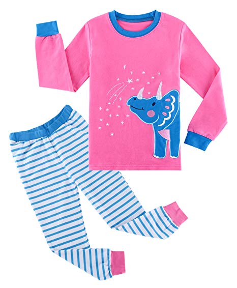 Fiream Girls Cotton Longsleeve Pajamas Cartoon Print Sleepwear Sets