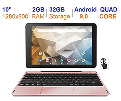 RCA Newest Best Performance Tablet Quad-Core 2GB RAM 32GB Storage IPS HD Touchscreen WiFi Bluetooth with Detachable Keyboard Android 9 Pie (10", Rose Gold)