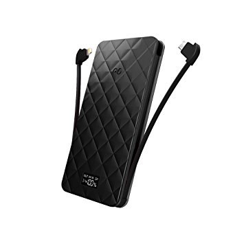 iWALK Trio10000 Ultra Slim Power Bank with Built in Cables, 10000mAh Portable Cellphone External Battery Charger with Built in Lightning and Micro USB Cables, LCD Display, Apple MFI Certified, Black