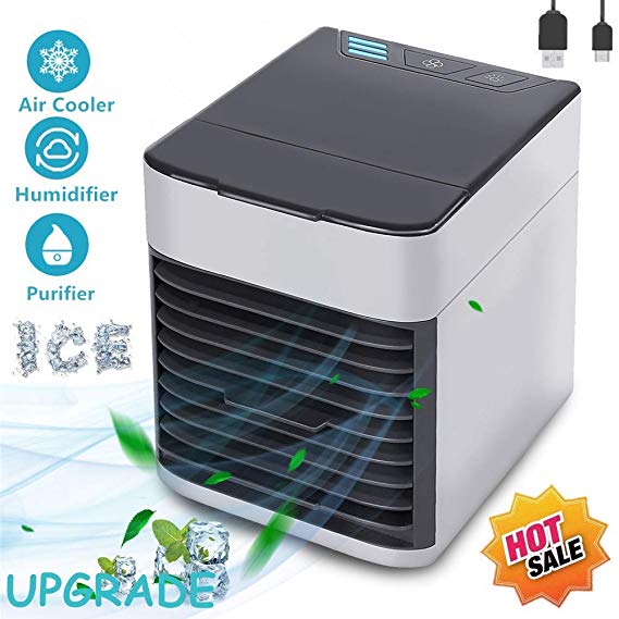 JoyPlus Portable Air Cooler,Mini USB Fan Air Conditioner 3 in 1 Personal Space Air Cooler Purifier Humidifier with LED Lights for Office Home Kitchen