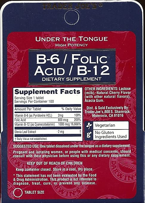 Trader Joe's B-6 / Folic Acid / B-12 Dietary Supplement (200 Tablets - 2 pack)