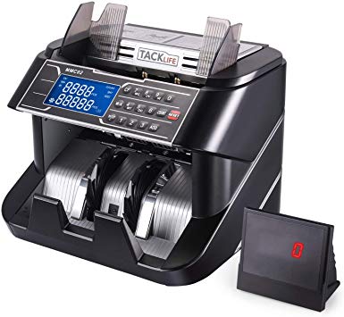 Money Counter, Counterfeit Bill Detector Machine MMC02 with UV/MG/IR/MT/DD Detection, Six Operation Modes, 1200 Bills/Minute, External Display for Business and Bank - Doesn't Count Value of Bills