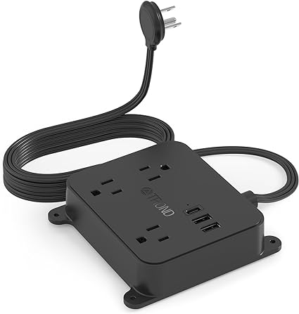 TROND 15FT Long Extension Cord, Flat Plug Power Strip with 3 AC Outlets, 2 USB-A Ports, 1 USB-C Port, Long Cord Desk Charging Station, Wall Mount for Home, Office Accessories, Dorm Room Essentials