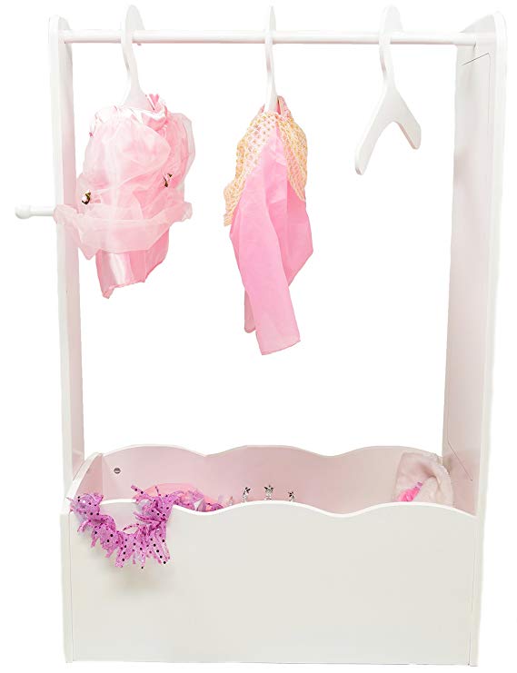 MMP Living Dress up Center with Full Length Mirror, knob and 3 Hangers - White, 3 feet Tall