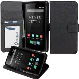 OnePlus One Case Abacus24-7 OnePlus One Wallet Case Leather OnePlus 1 Flip Cover with Card Holder and Kickstand - Black Flip Case for OnePlus One Phone