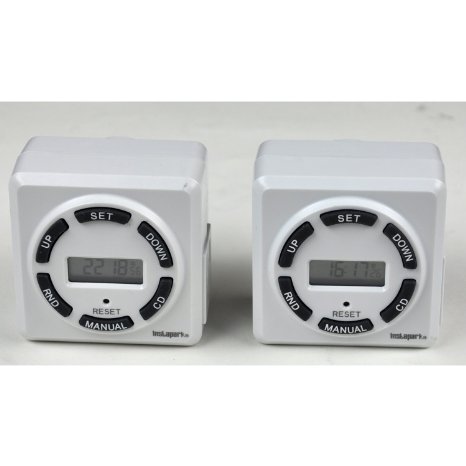Instapark TUE-12 15 Amp Heavy-duty 7-Day OnOff Plug-in Digital Programmable Timer with 3-pin Grounded and Polarized Outlet 2-Pack