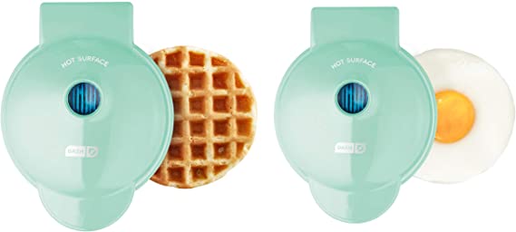 Dash DMSW002AQ Mini Maker Grill, Griddle   Waffle Iron, 2 pack, Aqua