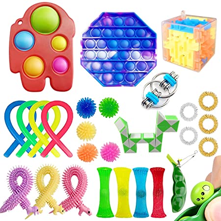 27 Pack Sensory Pop Fidget Packs, Push pop pop Autism Special Dimple Sensory Toys Sets for Kids Adults, Stress Relief and Anti-Anxiety Toys Assortment, Special Puzzle Balls Party Favors