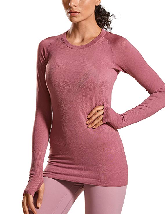 CRZ YOGA Women's Seamless Athletic Long Sleeves Sports Running Shirt Breathable Gym Workout Top