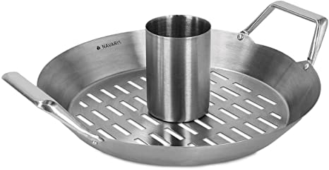 Navaris Vertical Stainless Steel Chicken Roaster - BBQ Beer Can Chicken Rack Holder with Drip Pan and Canister - Stand for Roasting Grilling Poultry