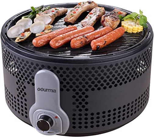 Gourmia GBQ330 Portable Charcoal Electric BBQ Grill - 90% Smoke Reduction Barbecue with Turbo Fan, Removable Electronics, Travel Bag- 110/120V