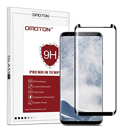 OMOTON Samsung Galaxy S8 Plus Screen Protector - Full Coverage Tempered Glass Screen Protector - [3D Round Edge] [9H Hardness] [Crystal Clear] [Scratch Resist] for Galaxy S8 Plus (2017 Released) , Black